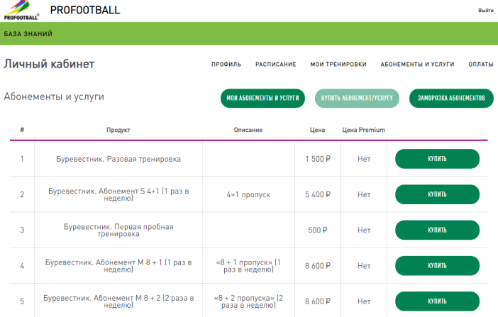 Скрин списка абонементов и услуг в личном кабинете